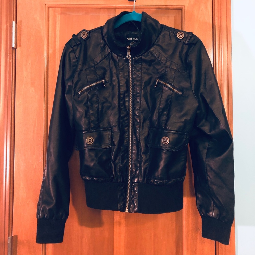 Wet Seal Faux Black Leather Zip-up Jacket